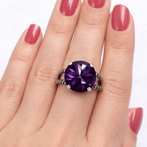 Adjustable Ring | Amethyst Swarovski Elements |  Purple Crystal Round Rope Ring